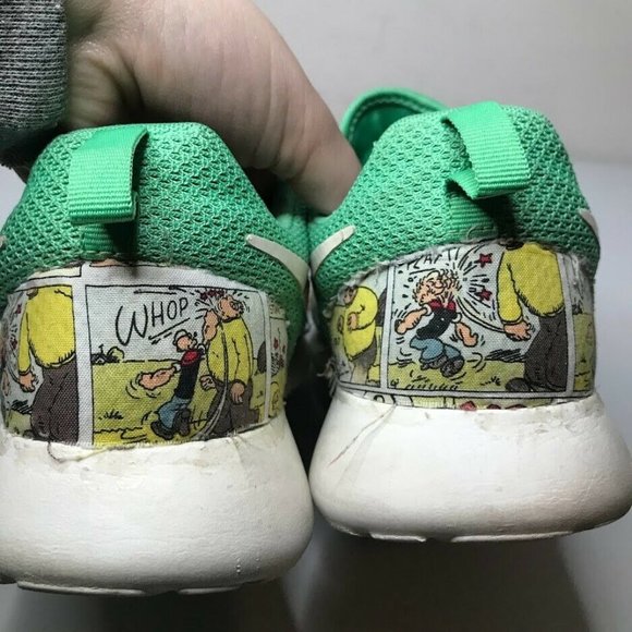 Nike Roshe Run Popeye Cartoon Novelty Sneaker Mens 9 Green Lace Up RARE Shoe - Picture 7 of 11
